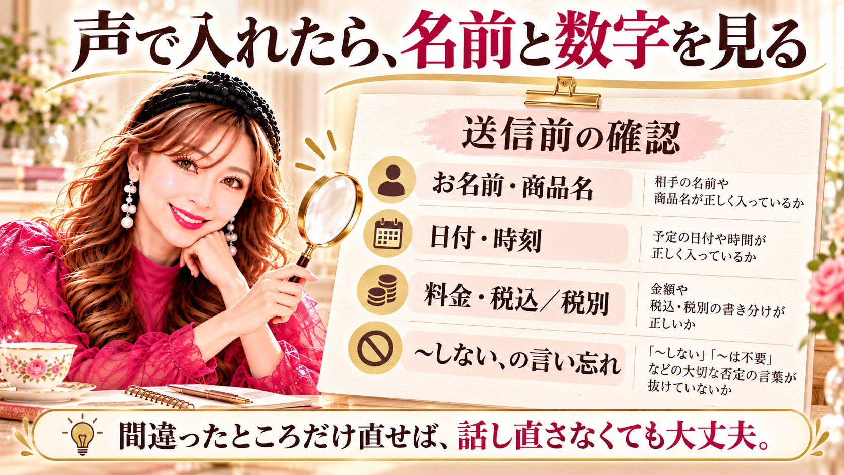 声で入れた文章は、名前と数字を見る