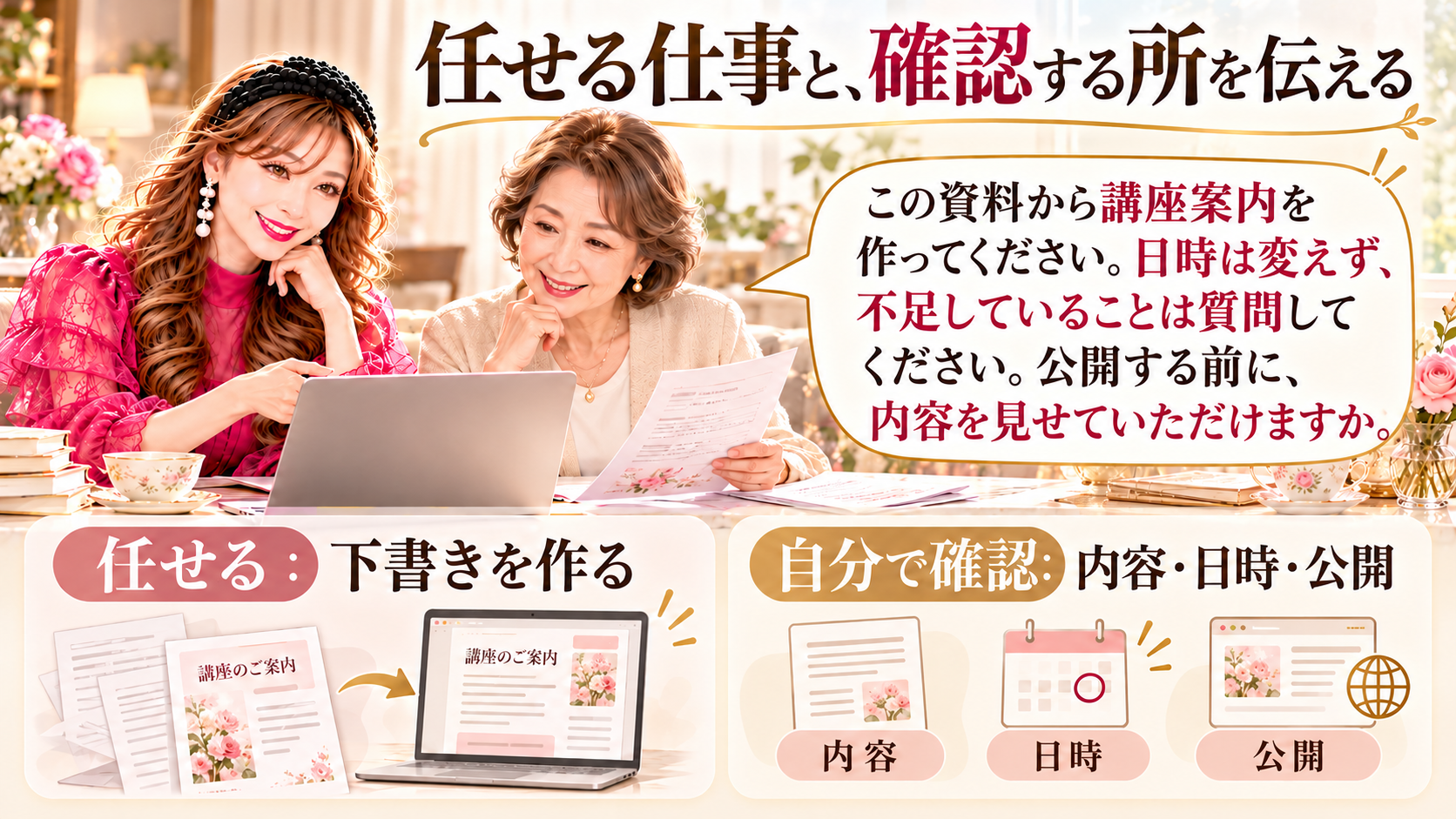任せる仕事と、確認する所を伝える